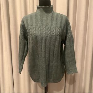 Talbots Sage Green Wool Blend Italian Cable Knit Mock Neck Sweater Medium M